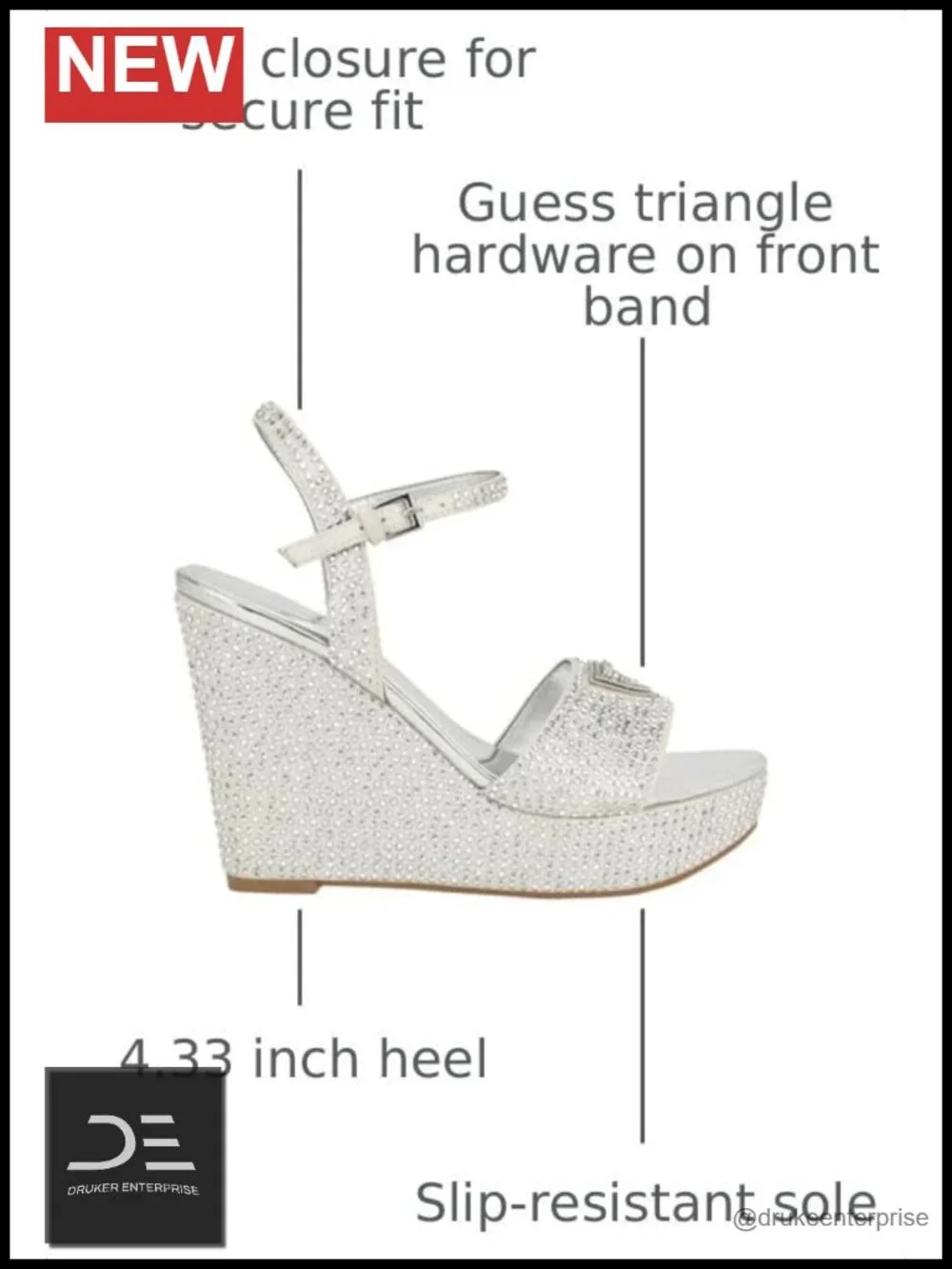 Guess Hippa Crystal Embellished Wedge Sandals Open Toe Ankle Strap